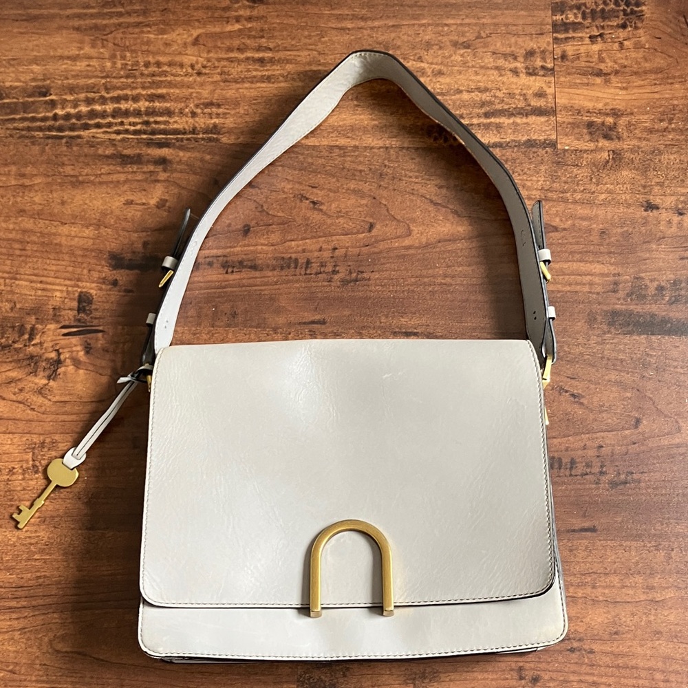 Fossil Finley Gray Leather Shoulder Bag - Picture 2 of 16